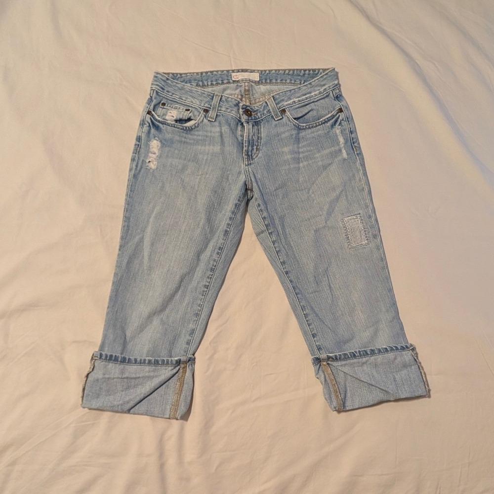 BKE Star Denim Women Light Wash Distressed Cropped Jeans Size 30 Low Rise Cuffed